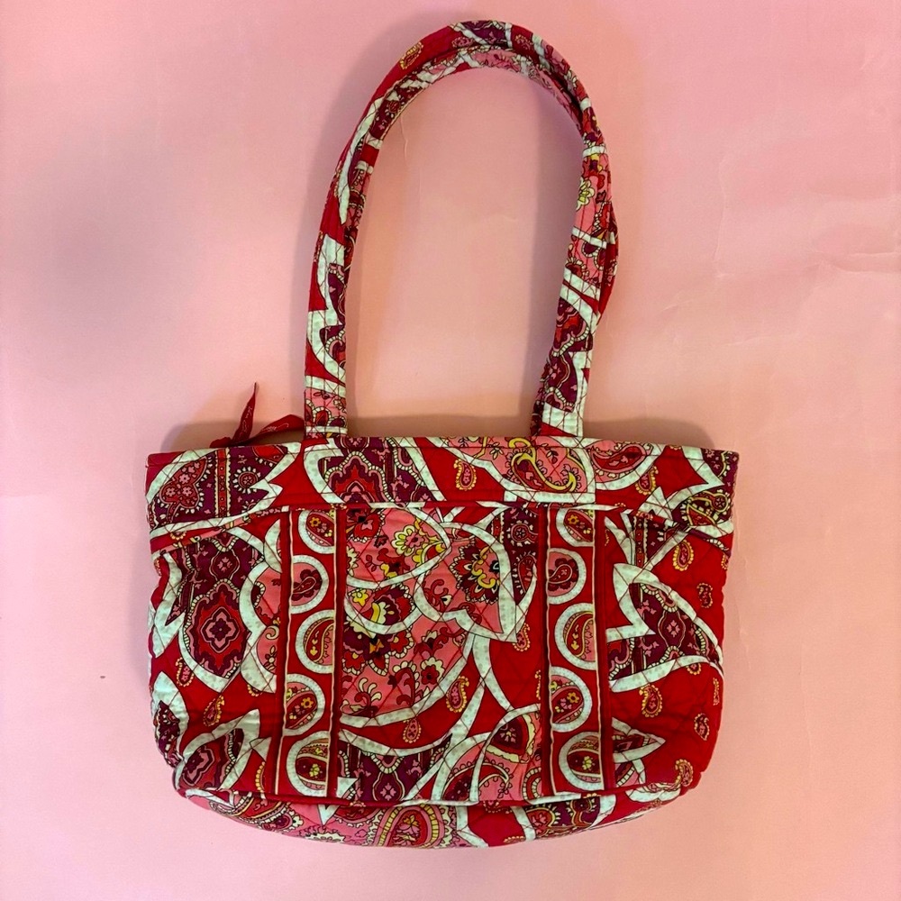 Vera Bradley Rosie Posie Red Pink Small Tote Bag / Shoulder Purse with Pockets - Picture 6 of 15
